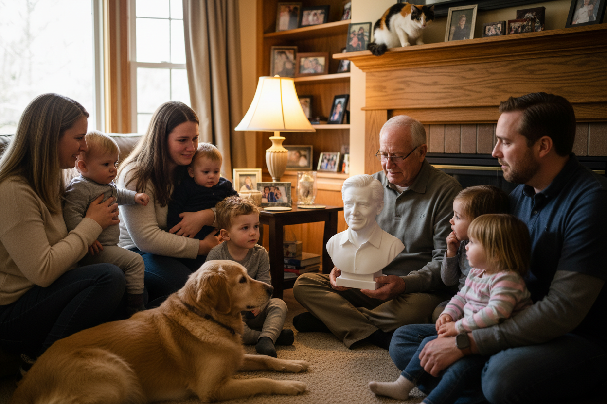 Make the statue from the shoulders up of a parent